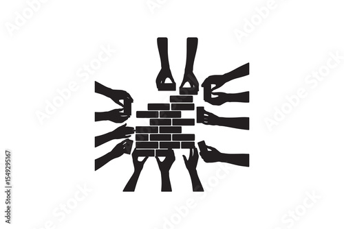 Teamwork Hands Building Wall Silhouette Unity Hands Silhouette Vector Art