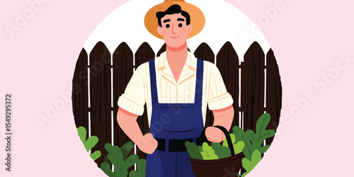 An illustration of a content farmer, embodying a classic agricultural profession with a basket.