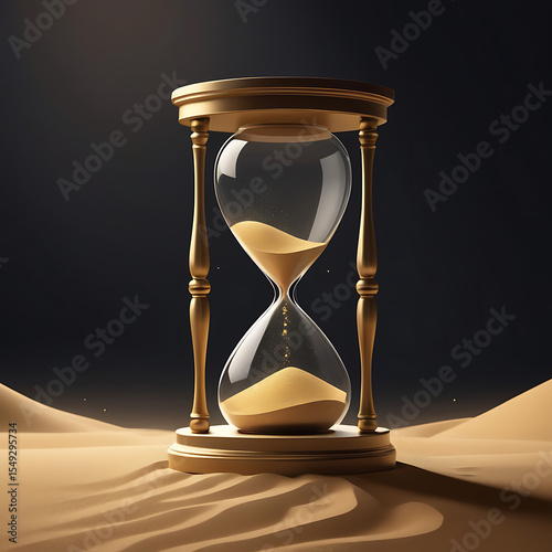 A minimalist hourglass with golden sand slowly falling in a quiet dark room, symbolizing the slow passage of time and the value of rest
