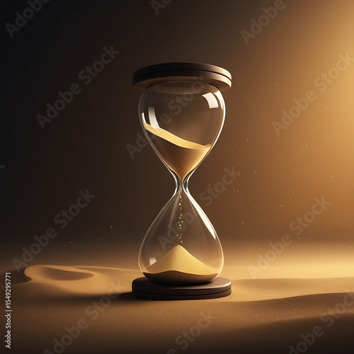 A minimalist hourglass with golden sand slowly falling in a quiet dark room, symbolizing the slow passage of time and the value of rest
