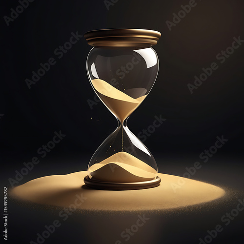 A minimalist hourglass with golden sand slowly falling in a quiet dark room, symbolizing the slow passage of time and the value of rest
