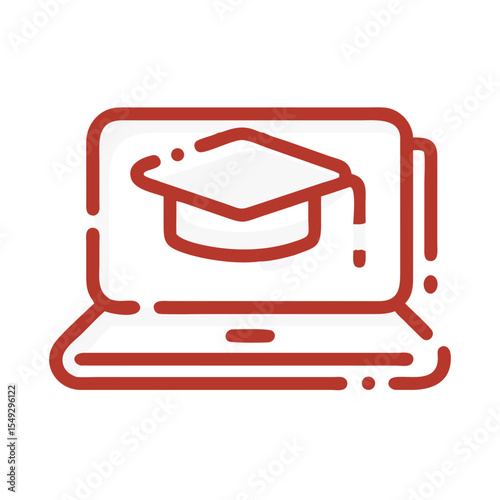 Graduation cap on laptop screen, online learning, education icon