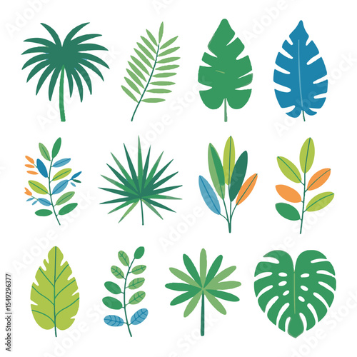 Tropical Plant and Leaf Icons Colorful Vector Silhouette Pack