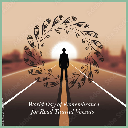 Solemn flyer honoring road traffic victims with candles, silhouettes, and remembrance-themed visuals.