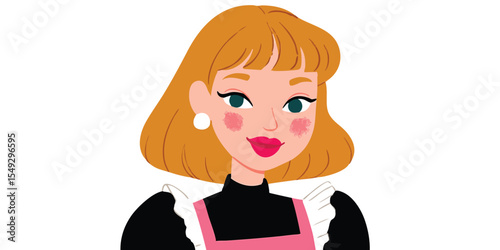Charming illustration of a woman with vintage bob haircut.