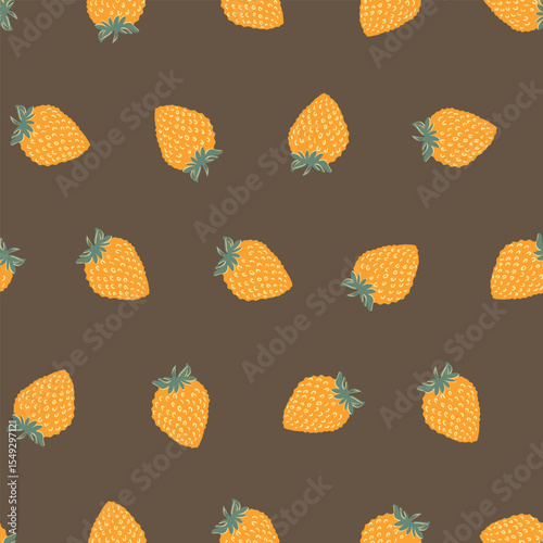 Seamless pattern with strawberry on color background. Natural delicious fresh ripe tasty fruit. Vector illustration for print, fabric, textile, banner, other design. Food concept.