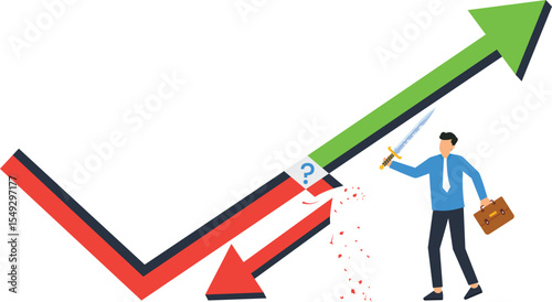 Businessman Defeating Recession Trend Growth Chart Success Strategy,business growth, recession, financial success, strategy, problem solving, overcoming challenges, economic recovery,