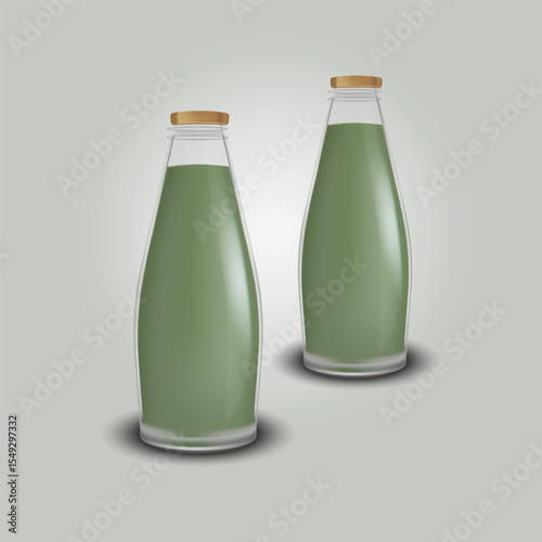 Milk matcha latte in glass bottles stock design illustration