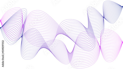 Vector curvy abstract line art wavy flowing dynamic colorful lines white background in concept music or sound, wave, wind, information flow