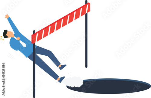 Businessman Falling into Pit Avoiding Obstacle Business Failure Risk,business failure, risk management, strategic planning, business risk, setback, challenge, obstacle, hurdle, pitfall, trap, failure,