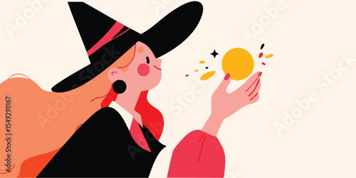 A captivating illustration features a witch casting a mesmerizing spell, with a focus on the mysterious world and captivating imagery.