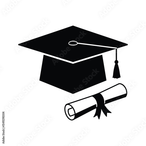 Graduation Cap and Diploma Icon Graduation Degree Success Education Symbol
