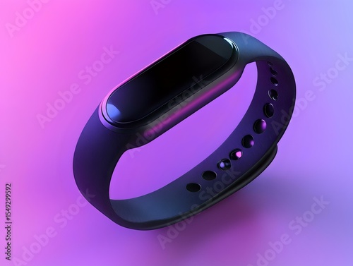 black smart fitness band on soft purple gradient – modern tech product showcase with futuristic minimal design