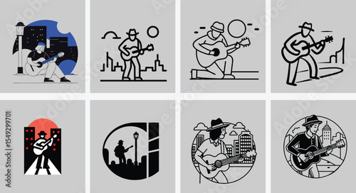Street Musician Playing Guitar Silhouette