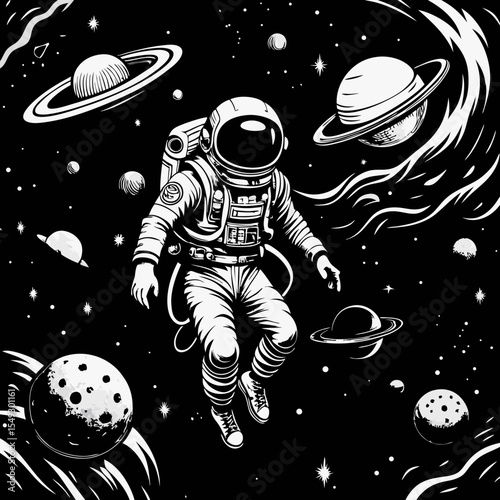 An astronaut drifting in space is rescued by a space shuttle orbiting Earth.
