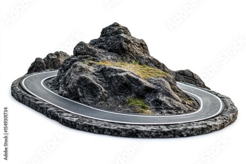 Premium Quality Visual of Curved Mountain Road Isolated on White Background, Depth of Field