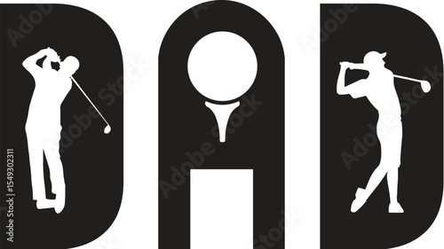 Golf dad design featuring golfer silhouettes isolated on transparent background