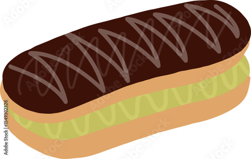 Chocolate Eclair Vector Illustration - French Pastry Dessert Icon. Vector design elements.