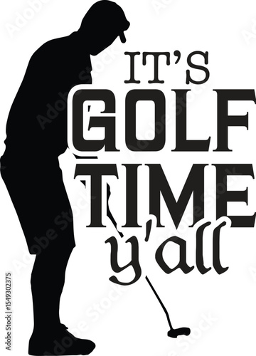Silhouette of a golfer with its golf time yall isolated on transparent