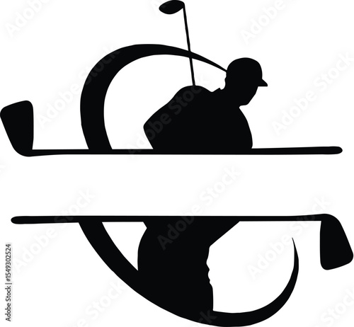 Silhouette of a golfer swinging a club isolated on transparent background
