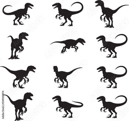 Collection of Velociraptor Silhouettes in Black
