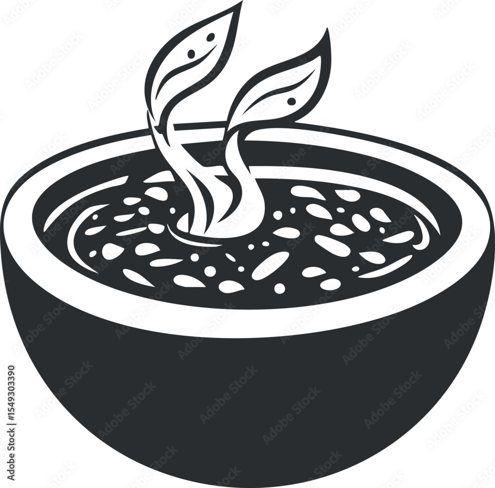 Naklejka premium Black and white icon of a seedling sprouting from soil in a round pot symbolizing growth and nature
