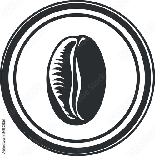 Black and white coffee bean icon in circular design representing caffeine and coffee culture
