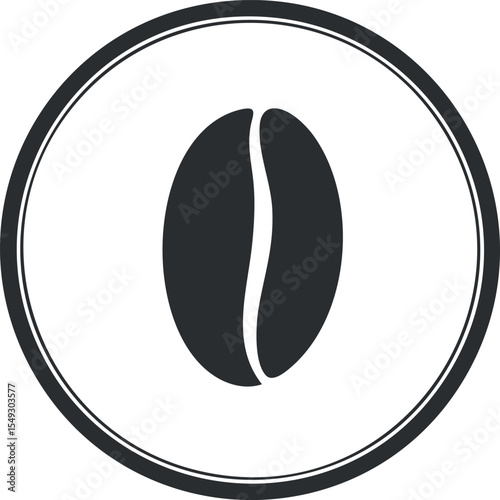 Black coffee bean icon inside a circular border symbolizing coffee and caffeine concept