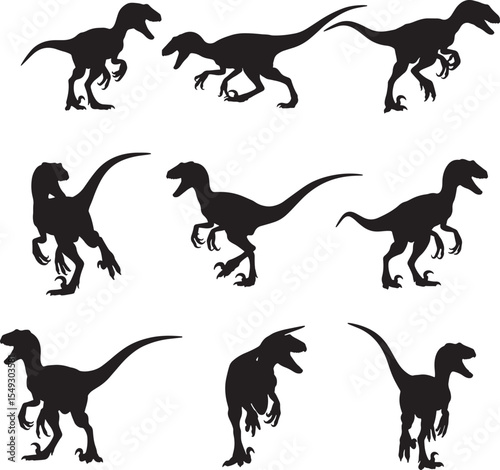 Collection of Velociraptor Silhouettes in Black