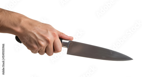 Hand Holding Chef Knife for Cooking Preparation in Kitchen