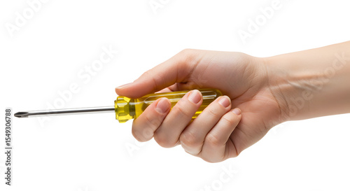 Holding Screwdriver Tool with Yellow Handle for Repair or Construction
