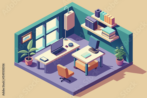 Creative Office Desk Isometric Illustration in Pastel Tone