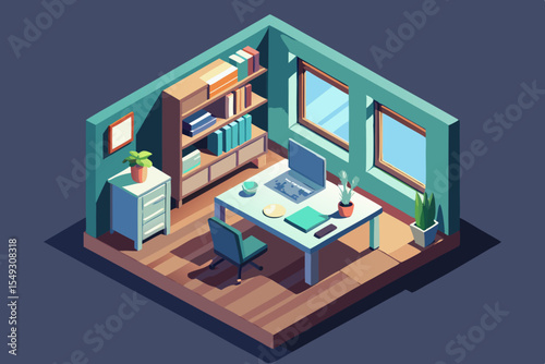 Gradient Light Office Interior Isometric Style Layout