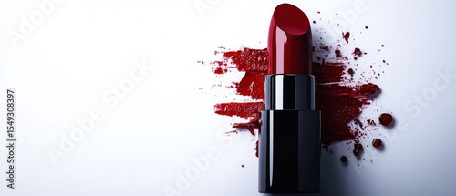 Red lipstick with smudges and drips