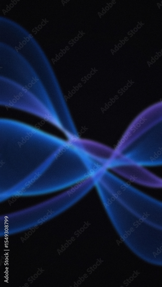 Naklejka premium Flowing blue and purple light trails cross each other against a dark black background creating a layered wavy effect