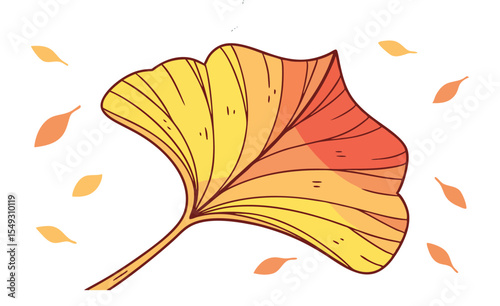 Autumn ginkgo biloba leaf illustration isolated on white background