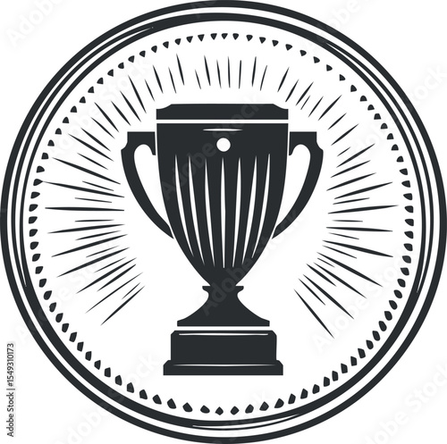 Black and white trophy cup illustration symbolizing victory achievement and award recognition in competitions
