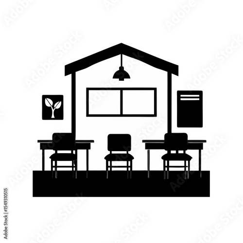 black silhouette of a classroom interior on white .svg