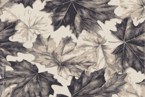 Realistic forest leaves camouflage pattern for hunting. Hunting Seamless pattern. Maple tree, branches and leaves. Useable for hunting and military purposes.
