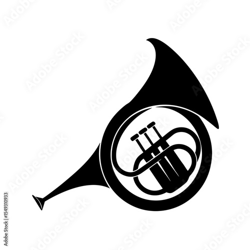 black silhouette of a french horn on white backgro.svg