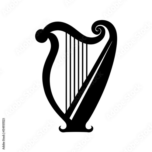 black silhouette of a harp on white background  .svg