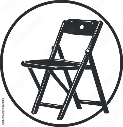 Black and white icon of a simple folding chair isolated on white background