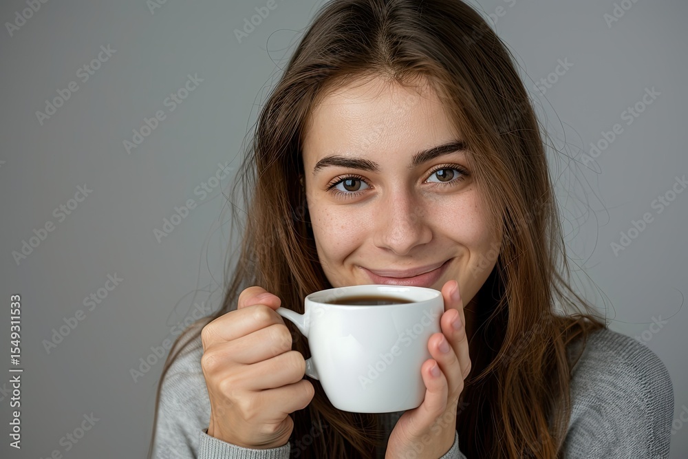 Vibrant Color Picture of Smiling Woman Drinking Black Coffee Vibrant Color Picture of Smiling Woman Drinking Black Coffee