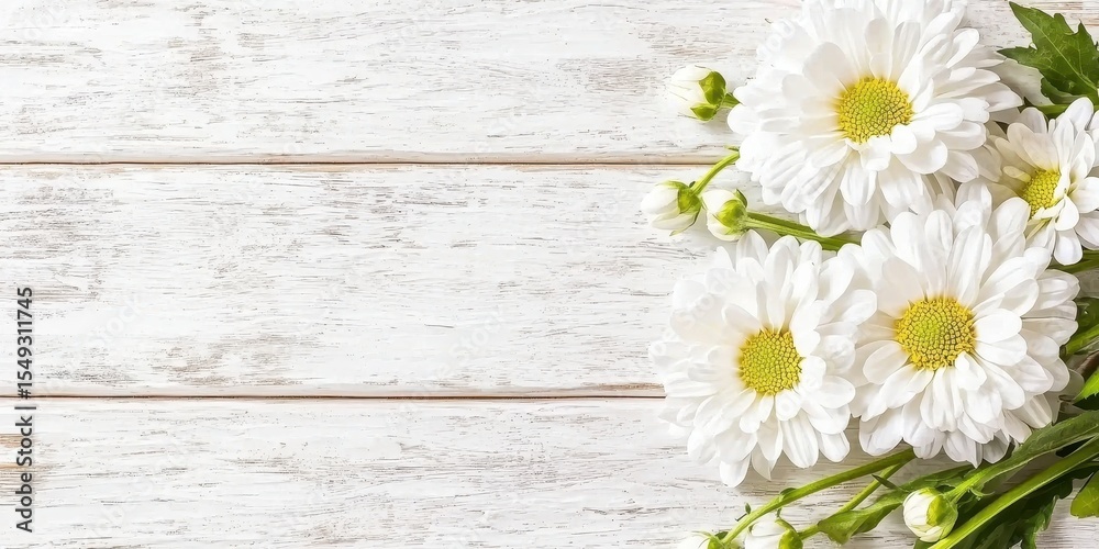 Fototapeta premium Delicate White Daisies on Rustic Wooden Surface for Floral Design