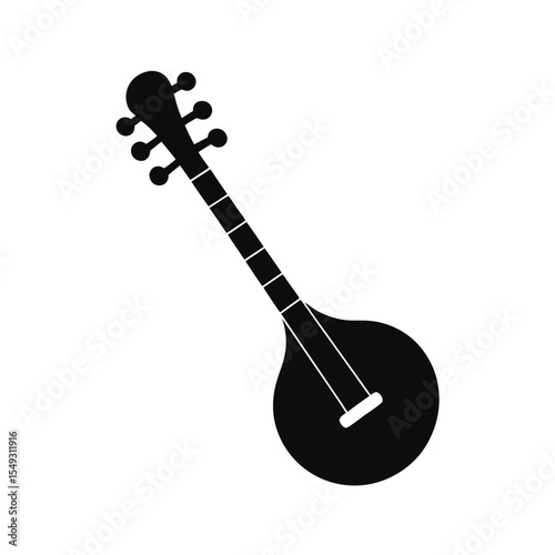 black silhouette of a sitar on white background  .svg