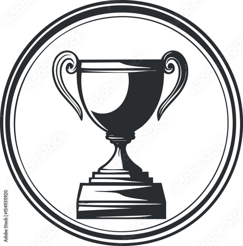 Black and white illustration of a classic trophy cup symbolizing victory and achievement in competitions.