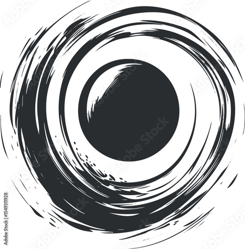 Abstract black brush stroke circle with rough texture on white background for design and decoration
