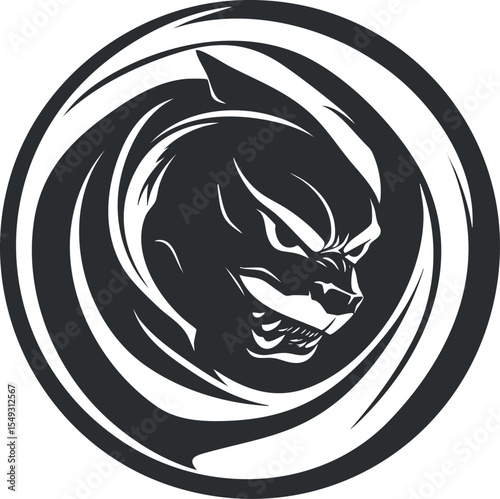 Black panther head in a circular stylized design symbolizing strength and fierceness