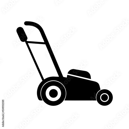 black silhouette of an electric lawn mower on whit.svg