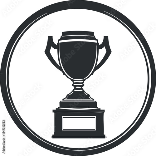 Black and white silhouette of a trophy cup inside a circle symbolizing achievement and victory